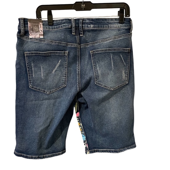 Rutherford Shorts Unisex Mens Size 34 Blue Denim Floral Streetware NWT - Picture 2 of 16